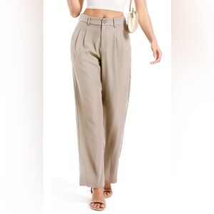 Women's Beige Wide-Leg Trouser Pants